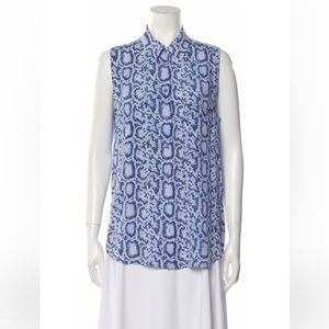Equipment Sleeveless Silk Animal Print Button Up Top Blue Women’s Long Sz Small